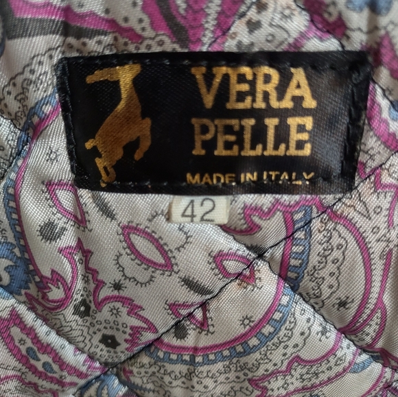 Vera Pelle Black Genuine Black Leather 3/4 Coat Fur Trim Made In Italy L - XL 14 - Picture 13 of 13